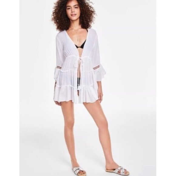 Raviya Plus White Open-Front Cover-up Women's Swimsuit eyelet Size 1X Bell - Picture 4 of 5